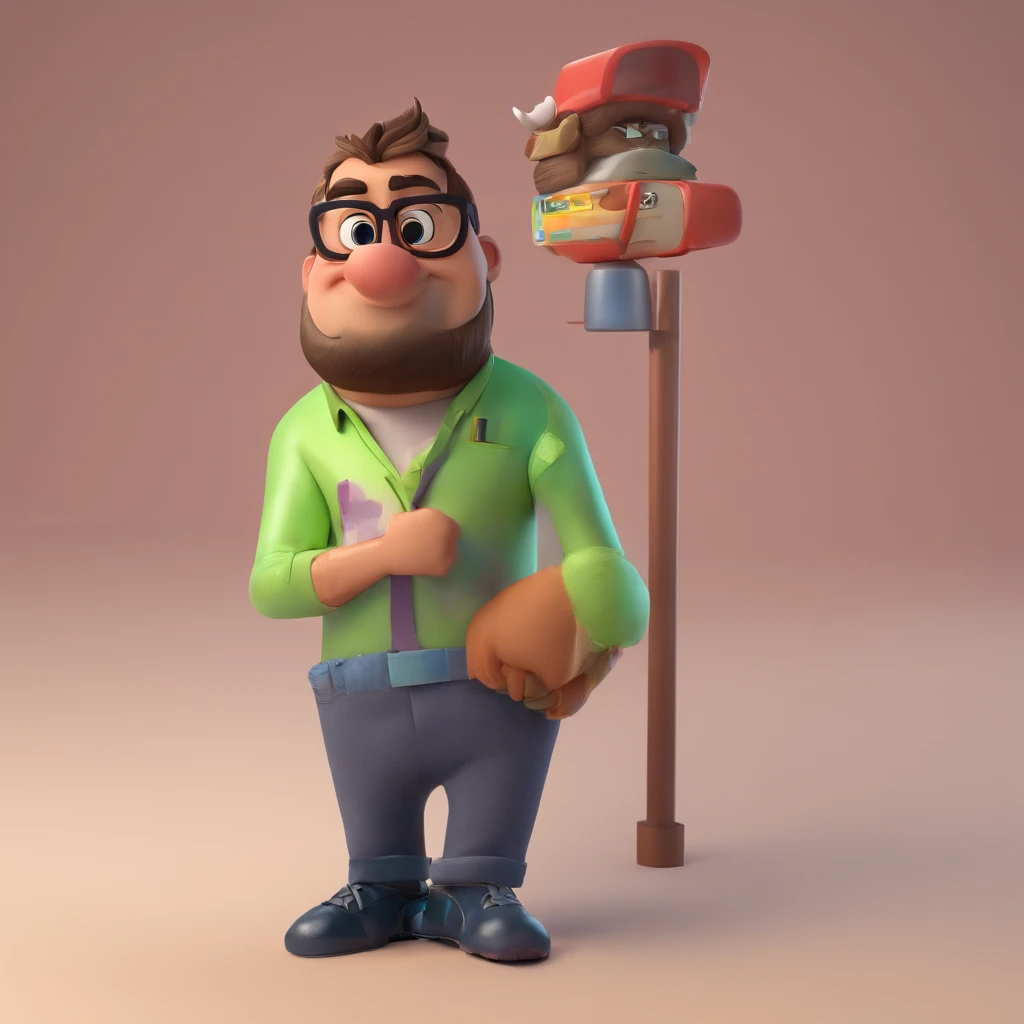 Crie um cartaz inspirado na Disney Pixar com o personagem sendo um psicologo homem moreno com cabelo preto, cabelo liso, cabelo partido no meio, camisa braca, arms crossed, com olhos puxados, Wearing Grey Glasses