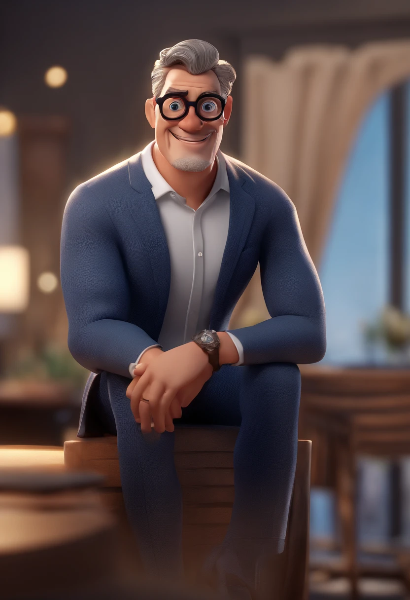 Cartoon character of a man with black glasses and a blue shirt, animation character, Caractere estilizado, animation style rendering, 3D estilizado, Arnold Maya render, 3 d render stylized, toon render keyshot, Personagem 3D, Personagem 3D, 3d rendering stylized, 3 d character render, personagem de desenho animado, Personagem de close up, Pose de personagem, (Estilo Pixar) (master part:1.2) (Bokeh) (best quality) (pele detalhada) (textura detalhada) (8k) (argila) (Cinematic lighting) (foco nítido