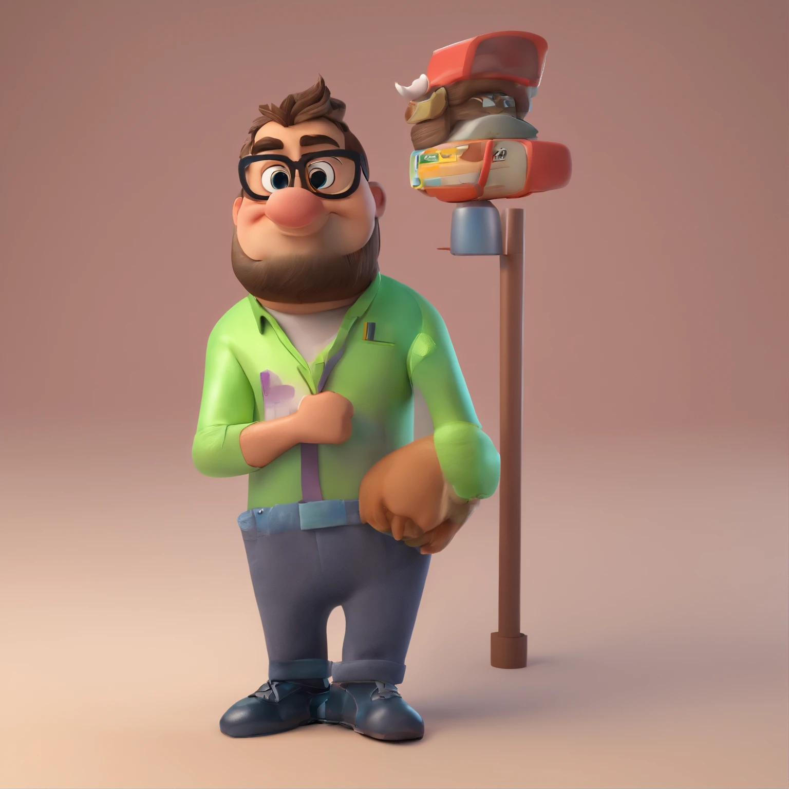 Crie um cartaz inspirado na Disney Pixar com o personagem sendo um psicologo homem moreno com cabelo preto, cabelo liso, cabelo partido no meio, camisa braca, arms crossed, com olhos puxados, Wearing Grey Glasses