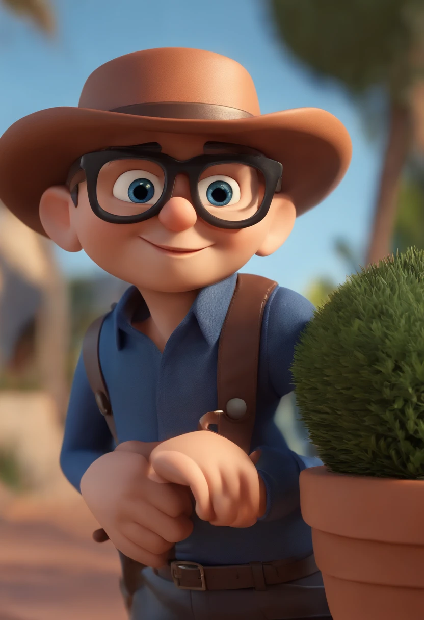 Cartoon character of a man wearing black glasses and a blue shirt, um personagem animado, Caractere estilizado, animation style rendering, 3D estilizado, Arnold Maya render, 3 d render stylized, toon render keyshot, Personagem 3D, Personagem 3D, 3d rendering stylized, 3 d character render, personagem de desenho animado, Personagem de close up, Pose de personagem, (Estilo Pixar) (master part:1.2) (Bokeh) (best quality) (pele detalhada) (textura detalhada) (8k) (argila) (Cinematic lighting) (foco nítido，Senta e vaza a parte superior do corpo