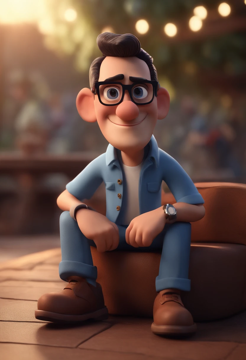 Cartoon character of a man with black glasses and a blue shirt, animation character, Caractere estilizado, animation style rendering, 3D estilizado, Arnold Maya render, 3 d render stylized, toon render keyshot, Personagem 3D, Personagem 3D, 3d rendering stylized, 3 d character render, personagem de desenho animado, Personagem de close up, Pose de personagem, (Estilo Pixar) (master part:1.2) (Bokeh) (best quality) (pele detalhada) (textura detalhada) (8k) (argila) (Cinematic lighting) (foco nítido