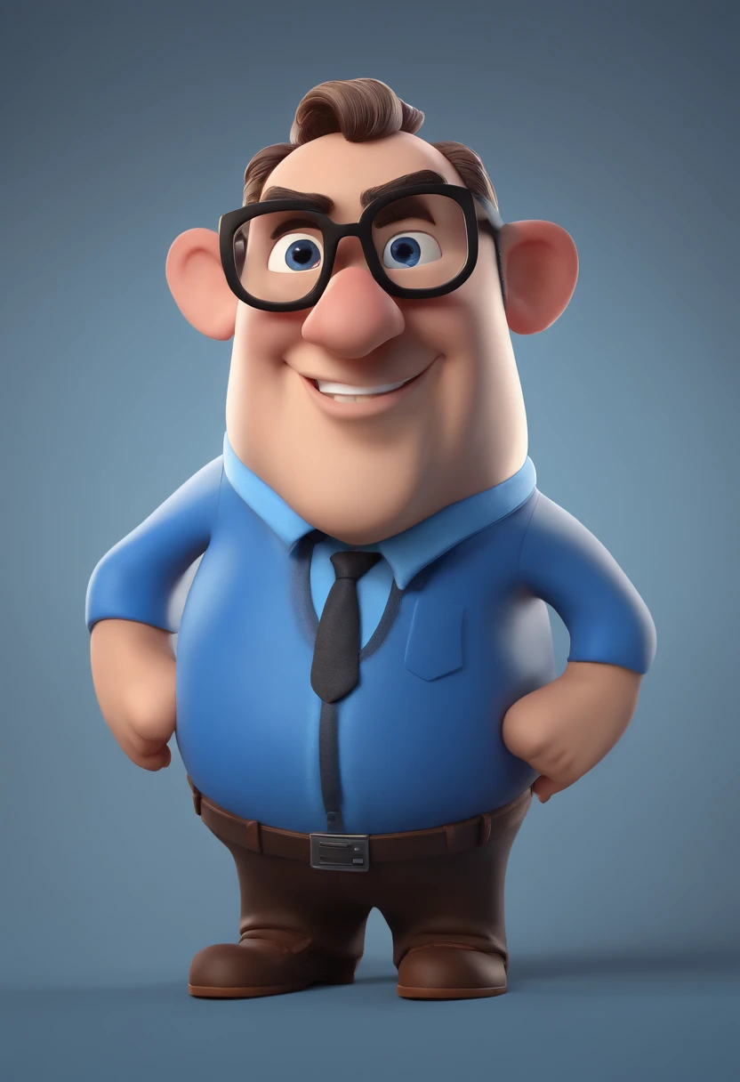 Cartoon character of a man with black glasses and a blue shirt, animation character, Caractere estilizado, animation style rendering, 3D estilizado, Arnold Maya render, 3 d render stylized, toon render keyshot, Personagem 3D, Personagem 3D, 3d rendering stylized, 3 d character render, personagem de desenho animado, Personagem de close up, Pose de personagem, (Estilo Pixar) (master part:1.2) (Bokeh) (best quality) (pele detalhada) (textura detalhada) (8k) (argila) (Cinematic lighting) (foco nítido