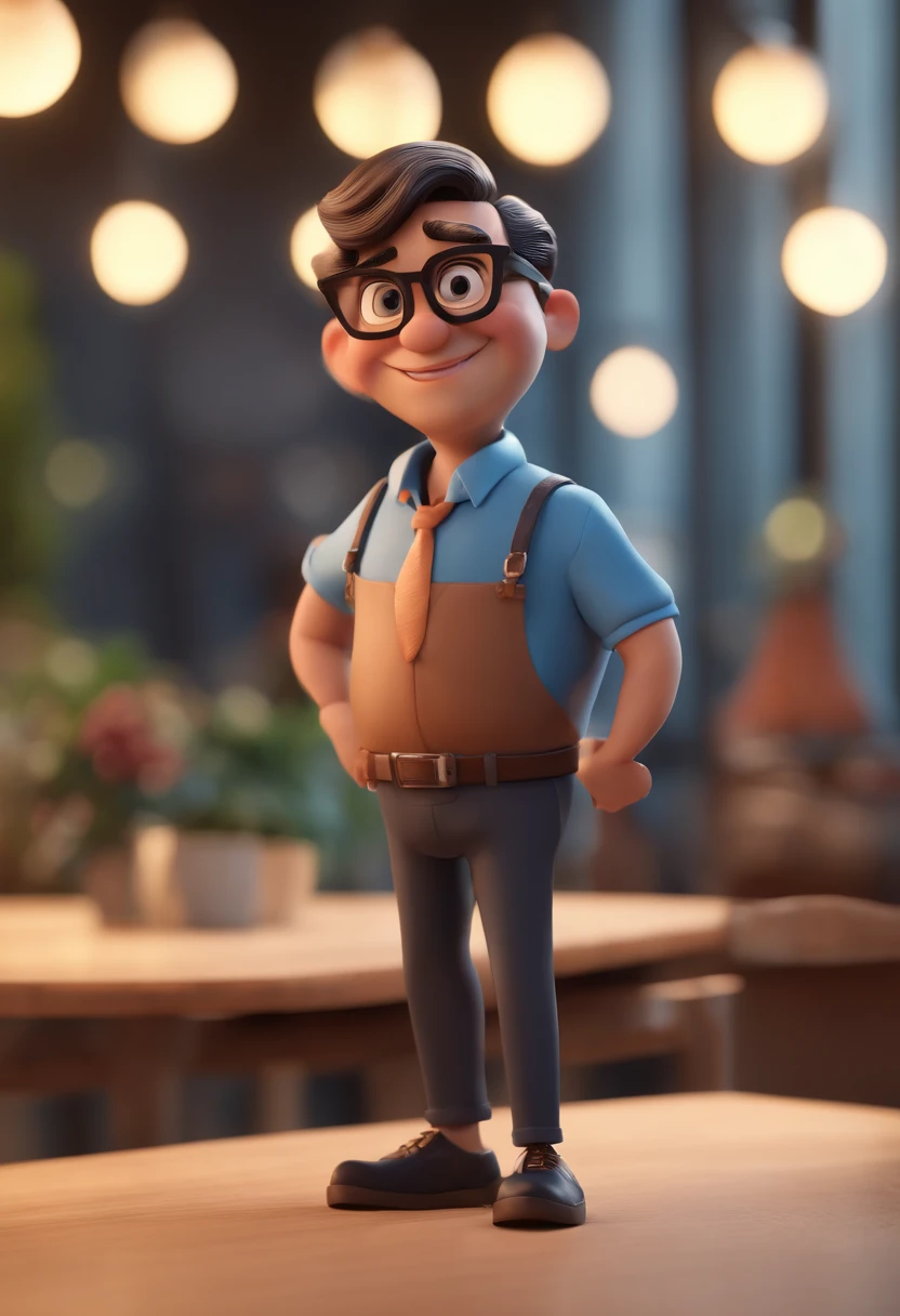 Cartoon character of a man with black glasses and a blue shirt, animation character, Caractere estilizado, animation style rendering, 3D estilizado, Arnold Maya render, 3 d render stylized, toon render keyshot, Personagem 3D, Personagem 3D, 3d rendering stylized, 3 d character render, personagem de desenho animado, Personagem de close up, Pose de personagem,  (Estilo Pixar) (master part:1.2) (Bokeh) (best quality) (pele detalhada) (textura detalhada) (8k) (argila) (Cinematic lighting) (foco nítido