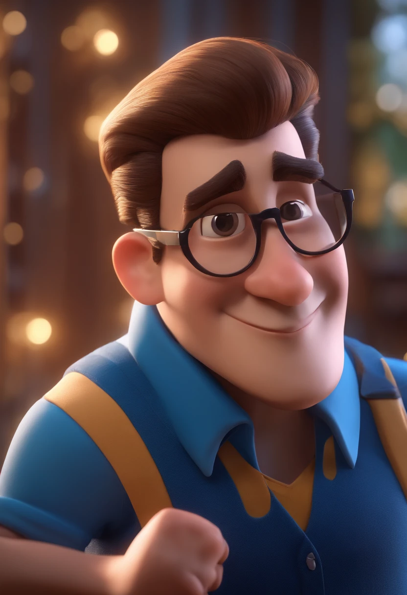 Cartoon character of a man with black glasses and a blue shirt, animation character, Caractere estilizado, animation style rendering, 3D estilizado, Arnold Maya render, 3 d render stylized, toon render keyshot, Personagem 3D, Personagem 3D, 3d rendering stylized, 3 d character render, personagem de desenho animado, Personagem de close up, Pose de personagem, (Estilo Pixar) (master part:1.2) (Bokeh) (best quality) (pele detalhada) (textura detalhada) (8k) (argila) (Cinematic lighting) (foco nítido
