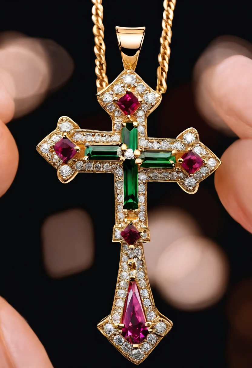 High quality diamond chain pendant with a upside down cross, that has bold letters “MERCARDI”