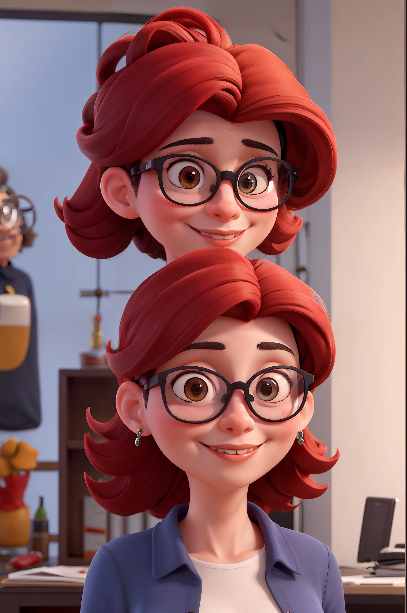 Mulher de 40 anos, cabelo curto arrepiado e vermelho, usando oculos de grau, Health professional in the SUS.