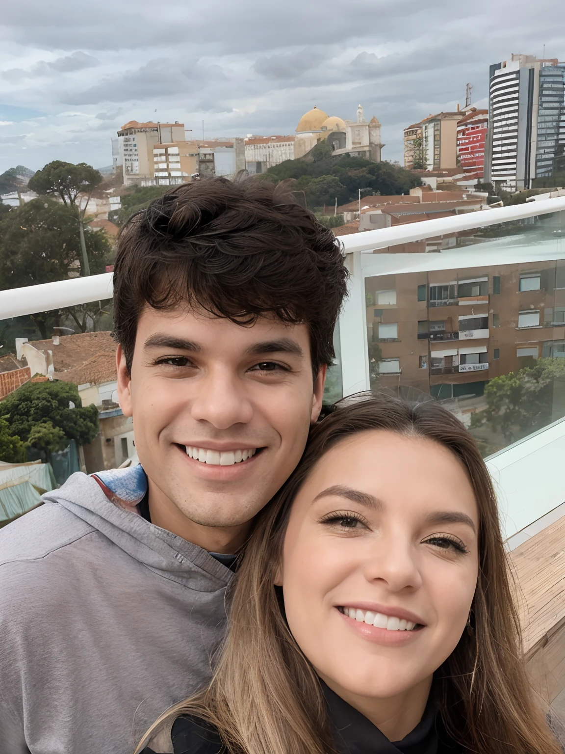 Um casal apaixonado em Lisboa com o Rio Tejo ao fundo Em estilo Pixar