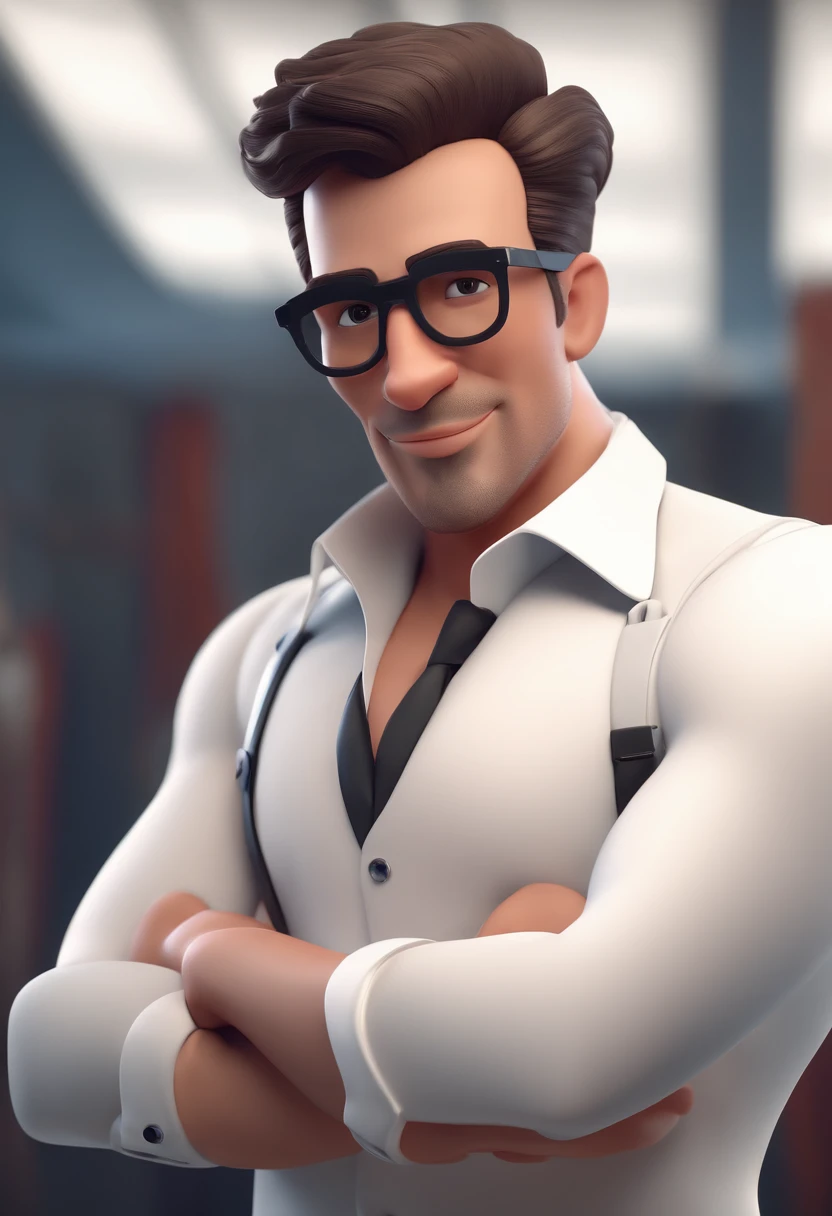 Cartoon character of a man with black glasses and a white shirt, animation character, Caractere estilizado, animation style rendering, 3D estilizado, Arnold Maya render, 3 d render stylized, tocando contrabaixo