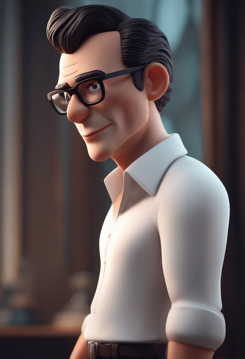 Cartoon character of a man with black glasses and a white shirt, animation character, Caractere estilizado, animation style rendering, 3D estilizado, Arnold Maya render, 3 d render stylized, tocando contrabaixo
