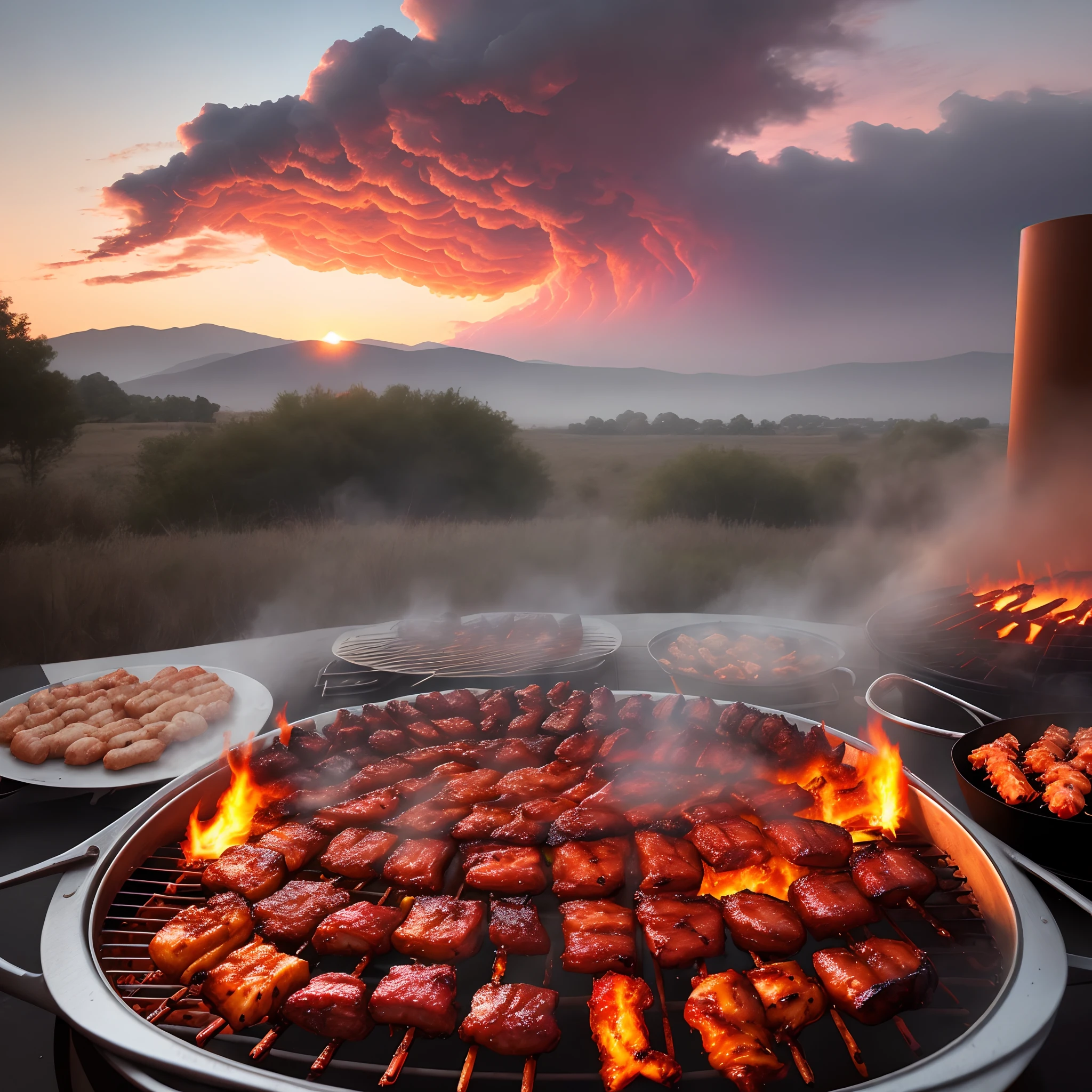 Burning clouds，blasts，The sky has the word barbecue