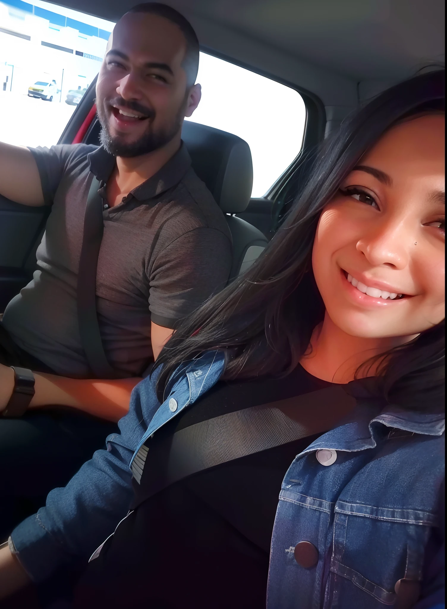 Smiling woman in a car with a man in the back seat, carpool karaoke, foto do snapchat, no Taco Bell Drive Through, Mulher de 30 anos de Cuba, sentada em seu carro, imagem de perfil, Foto POV, Feliz!!!, foto de baixa qualidade, vacation photo, momma and papa, foto do telefone, Casal feliz, photo shoot, foto iphone, driving