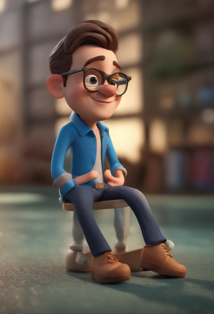 Cartoon character of a man with black glasses and a blue shirt, animation character, Caractere estilizado, animation style rendering, 3D estilizado, Arnold Maya render, 3 d render stylized, toon render keyshot, Personagem 3D, Personagem 3D, 3d rendering stylized, 3 d character render, personagem de desenho animado, Personagem de close up, Pose de personagem,  (Estilo Pixar) (master part:1.2) (Bokeh) (best quality) (pele detalhada) (textura detalhada) (8k) (argila) (Cinematic lighting) (foco nítido