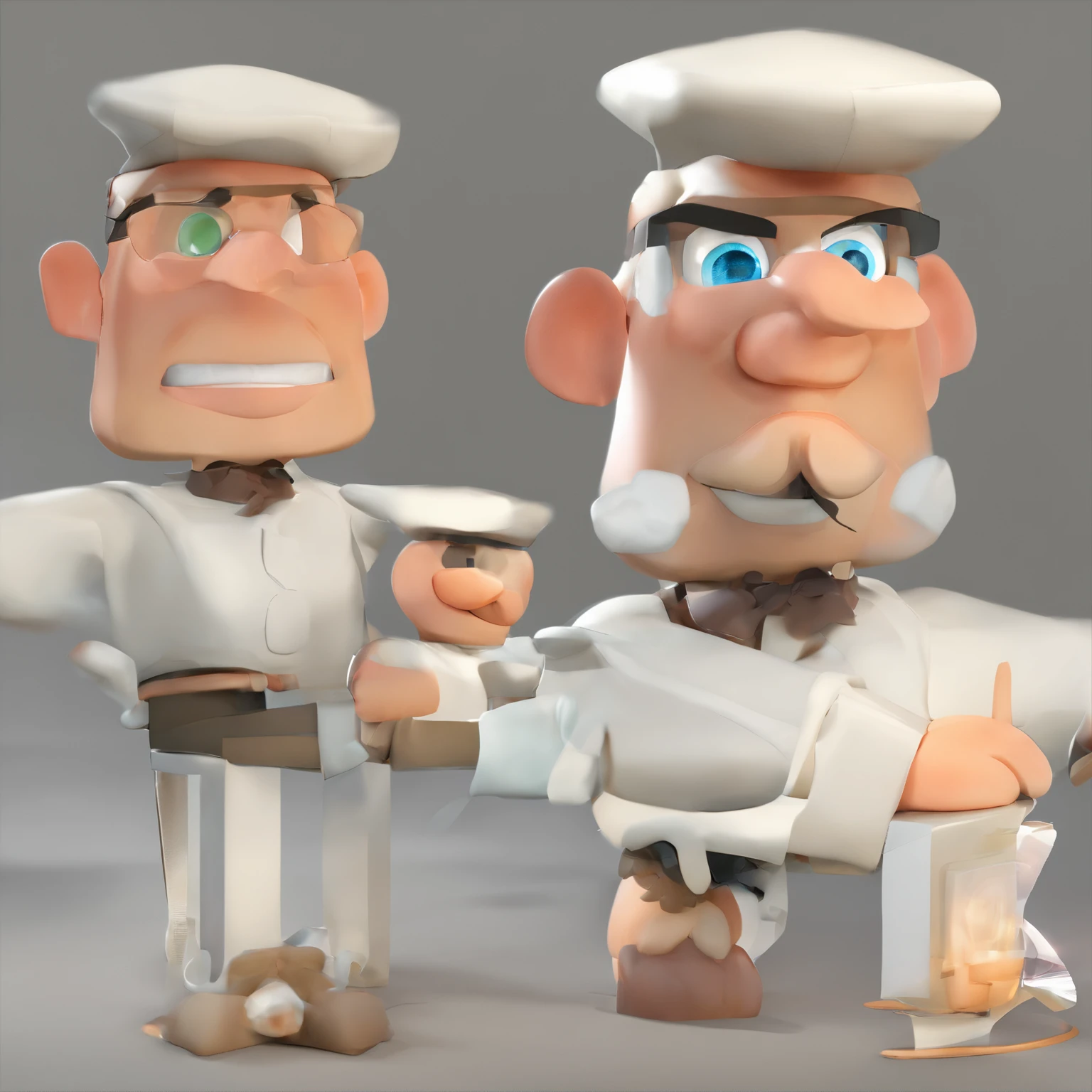 Criar um personagem no estilo Pixar. Trata-se de um homem de 30 anos, com barba, Branco, com cabelos castanhos curtos e um quiff, e olhos castanhos. Ele deve estar na frente de um computador, Trabalhar como designer