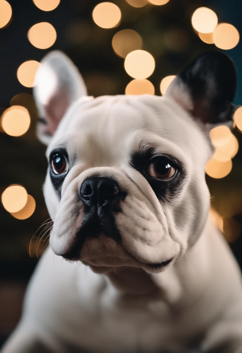 White French bulldog with black spot on half of face(estilo pixar) (obra-prima:1.2) (bokeh) (melhor qualidade) (pele detalhada) (textura detalhada) (8k) (claymation) (cinematic lighthing) (foco nítido