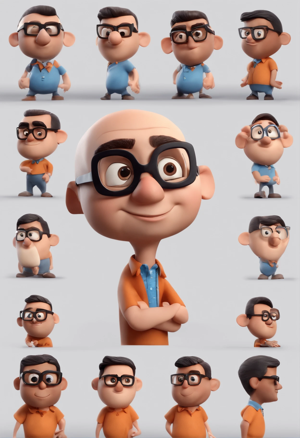 Cartoon character of a man with black glasses and a blue shirt, animation character, Caractere estilizado, animation style rendering, 3D estilizado, Arnold Maya render, 3 d render stylized, toon render keyshot, Personagem 3D, Personagem 3D, 3d rendering stylized, 3 d character render, personagem de desenho animado, Personagem de close up, Pose de personagem,  (Estilo Pixar) (master part:1.2) (Bokeh) (best quality) (pele detalhada) (textura detalhada) (8k) (argila) (Cinematic lighting) (foco nítido