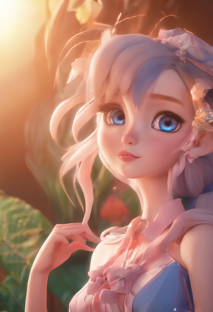 best quality, master part, fotorrealista, extremamente detalhado CG unidade 8k papel de parede, Chibi,1girl, Elsa,sozinho, cheio_corpo, sorrir, Olhando_em_visualizador, ao ar livre,