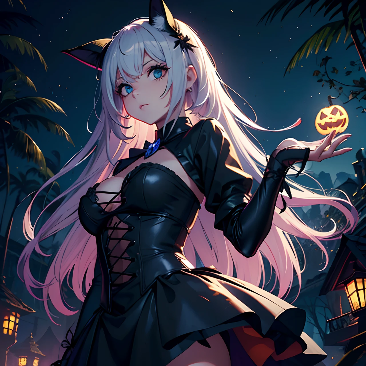 Rabbit-eared girl Under the full moon Vampire costume Naughty smile