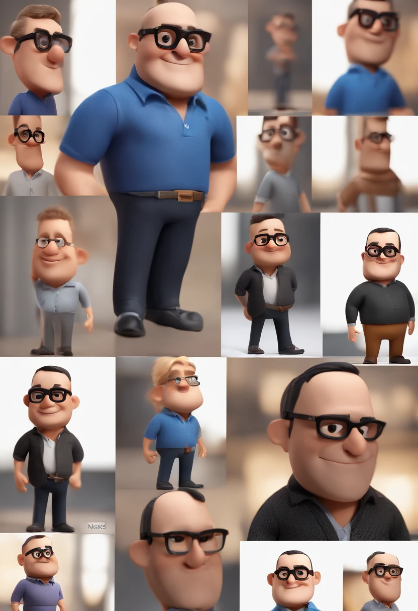 Cartoon character of a man with black glasses and a blue shirt, animation character, Caractere estilizado, animation style rendering, 3D estilizado, Arnold Maya render, 3 d render stylized, toon render keyshot, Personagem 3D, Personagem 3D, 3d rendering stylized, 3 d character render, personagem de desenho animado, Personagem de close up, Pose de personagem,  (Estilo Pixar) (master part:1.2) (Bokeh) (best quality) (pele detalhada) (textura detalhada) (8k) (argila) (Cinematic lighting) (foco nítido