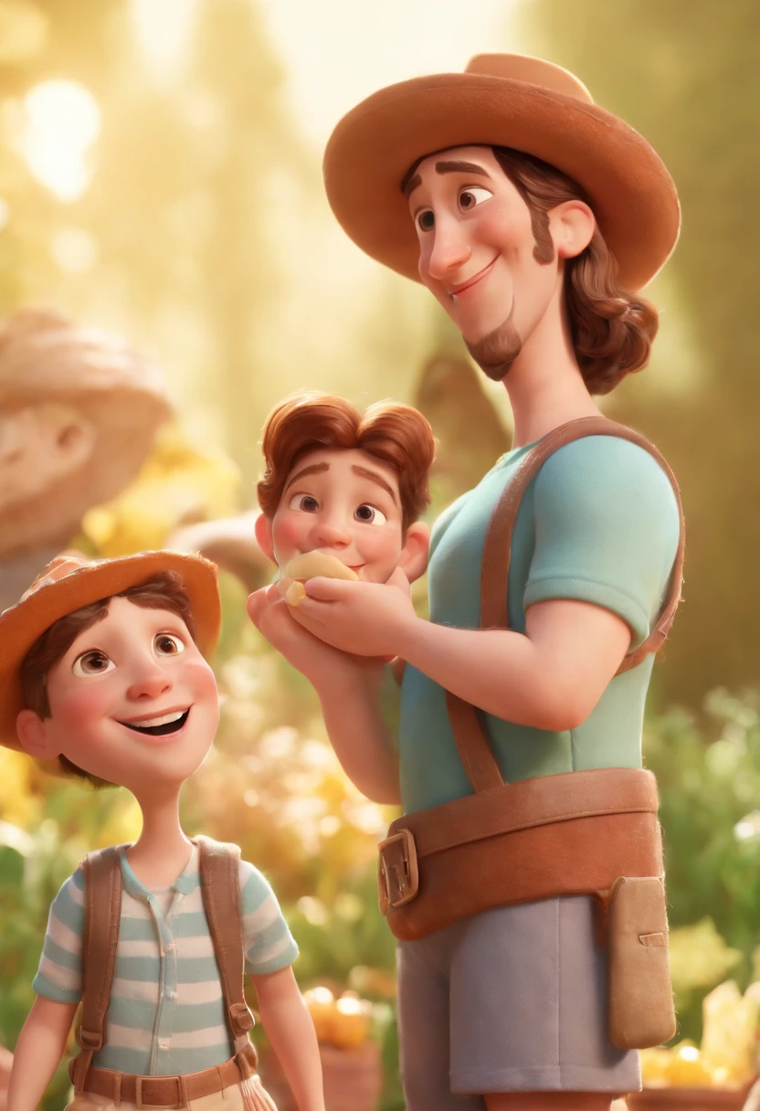 Cartoon character of several young people wearing various types of hats and eating happy sweets and Jesus in the background with his arms on them Blessing, animation character, Caractere estilizado, animation style rendering, 3D estilizado, Arnold Maya render, 3 d render stylized, toon render keyshot, Personagem 3D, Personagem 3D, 3d rendering stylized, 3 d character render, personagem de desenho animado, Personagem de close up, Pose de personagem,  (Estilo Pixar) (master part:1.2) (Bokeh) (best quality) (pele detalhada) (textura detalhada) (8k) (argila) (Cinematic lighting) (foco nítido