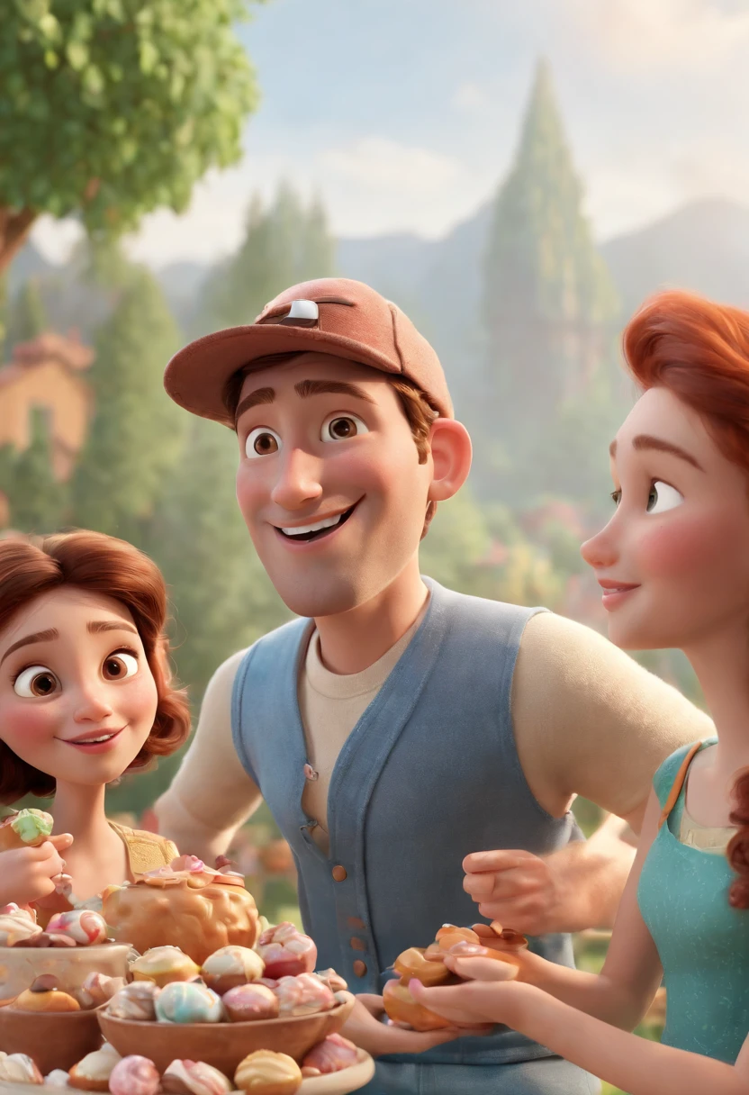 Cartoon character of several young people wearing various types of hats and eating happy sweets and Jesus in the background with his arms on them Blessing, animation character, Caractere estilizado, animation style rendering, 3D estilizado, Arnold Maya render, 3 d render stylized, toon render keyshot, Personagem 3D, Personagem 3D, 3d rendering stylized, 3 d character render, personagem de desenho animado, Personagem de close up, Pose de personagem, (Estilo Pixar) (master part:1.2) (Bokeh) (best quality) (pele detalhada) (textura detalhada) (8k) (argila) (Cinematic lighting) (foco nítido
