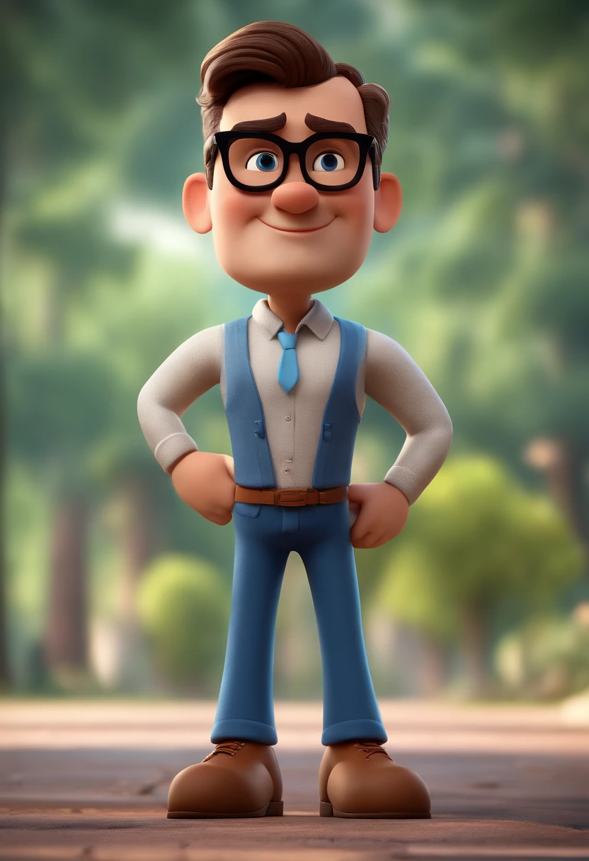 Cartoon character of a man with black glasses and a blue shirt, animation character, Caractere estilizado, animation style rendering, 3D estilizado, Arnold Maya render, 3 d render stylized, toon render keyshot, Personagem 3D, Personagem 3D, 3d rendering stylized, 3 d character render, personagem de desenho animado, Personagem de close up, Pose de personagem, (Estilo Pixar) (master part:1.2) (Bokeh) (best quality) (pele detalhada) (textura detalhada) (8k) (argila) (Cinematic lighting) (foco nítido