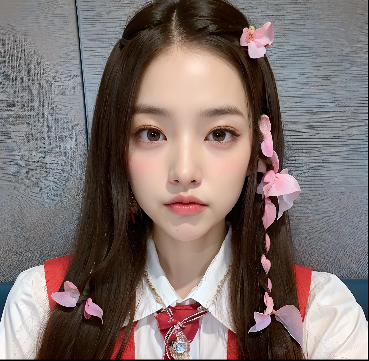 Hay una joven de pelo largo que lleva una corbata roja, Jaeyeon Nam, Retrato de Jossi de Blackpink, Jossi de Blackpink, Jinyoung Shin, Chiho, Shikamimi, Wan adorable cara coreana, peinado de coletas, ulzzang, Peinado twintails, Taejune Kim, El Corte Hime, 韓国アイドル, Lalisa Manobal