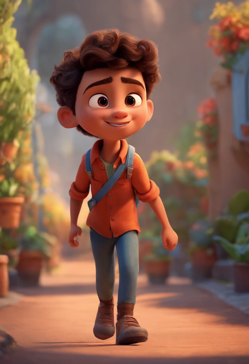 Image of a boy for a story in a YouTube video in Pixar format, He's the allabester, He's the class leader, He's outgoing, Playful and gets up for a lot of things, cabelo curto