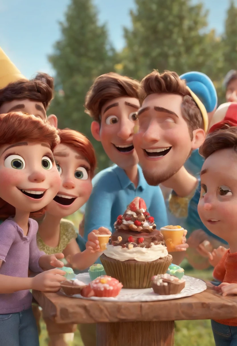 Cartoon character of several young people wearing various types of hats and eating happy sweets and Jesus in the background with his arms on them Blessing at a Party, animation character, Caractere estilizado, animation style rendering, 3D estilizado, Arnold Maya render, 3 d render stylized, toon render keyshot, Personagem 3D, Personagem 3D, 3d rendering stylized, 3 d character render, personagem de desenho animado, Personagem de close up, Pose de personagem, (Estilo Pixar) (master part:1.2) (Bokeh) (best quality) (pele detalhada) (textura detalhada) (8k) (argila) (Cinematic lighting) (foco nítido