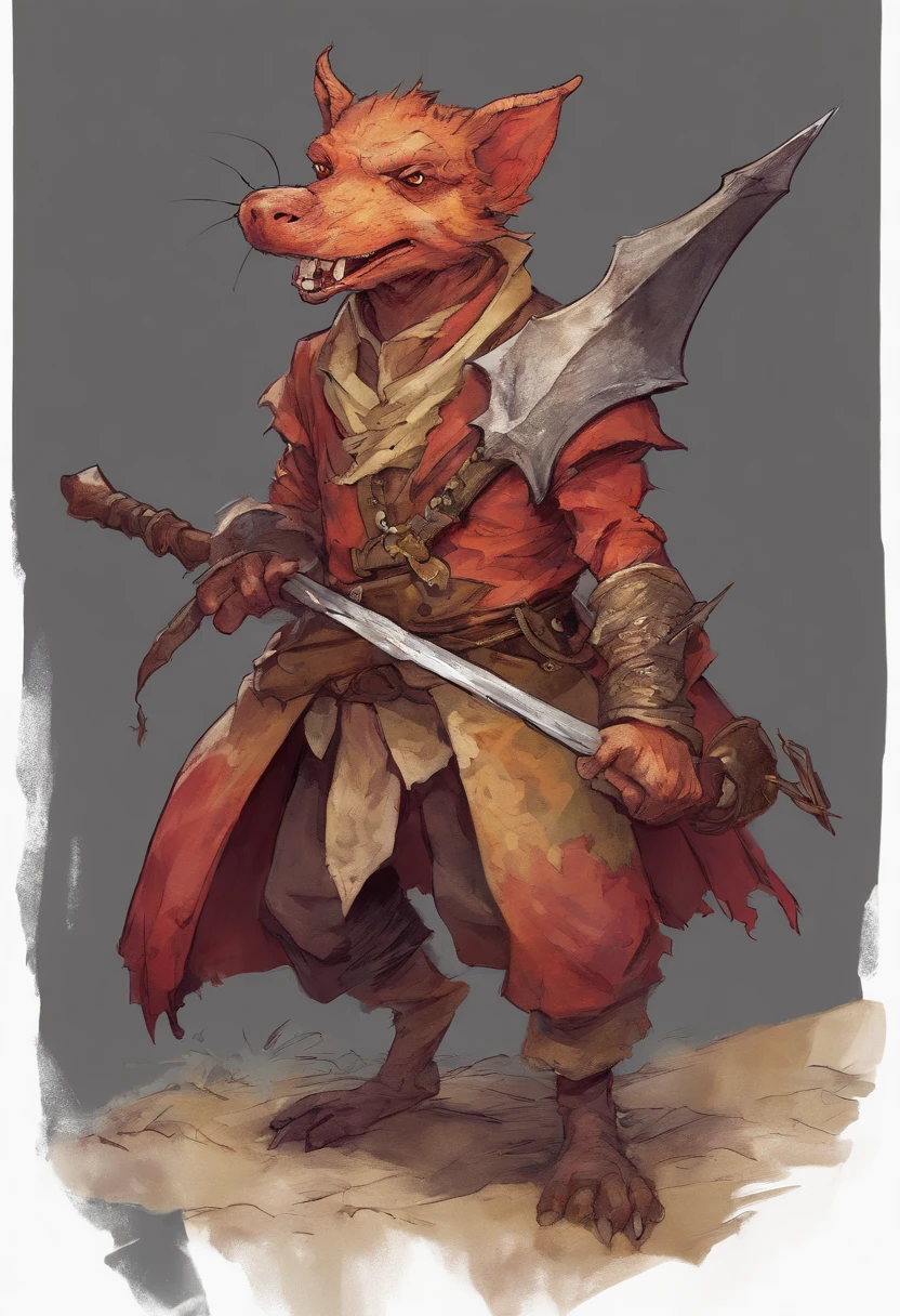 kobold, wearing rags, with a dagger, masterpiece, best quality