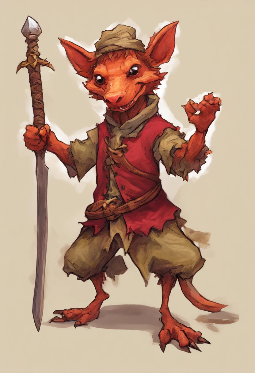 kobold, wearing rags, with a dagger, masterpiece, best quality