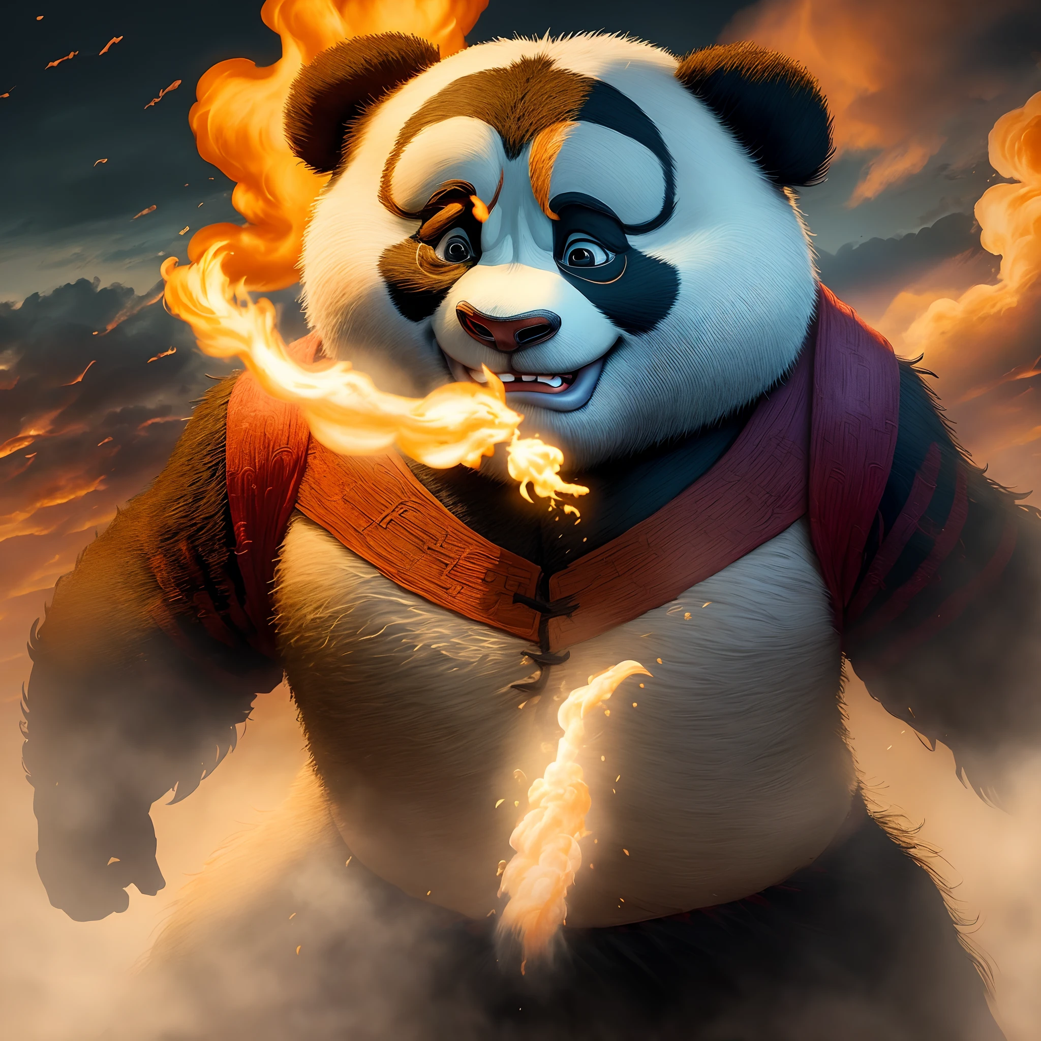 Kung Fu Panda masturbation，battle mode，Background burning clouds