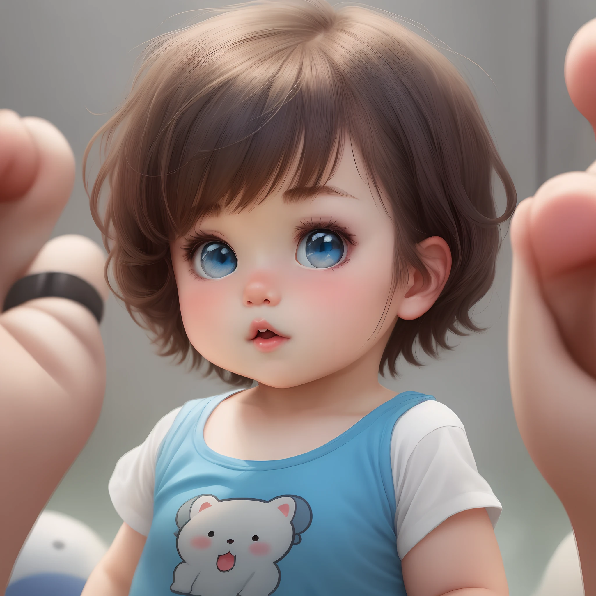 Cute cartoon Chubby girl with short hair and blue eyes