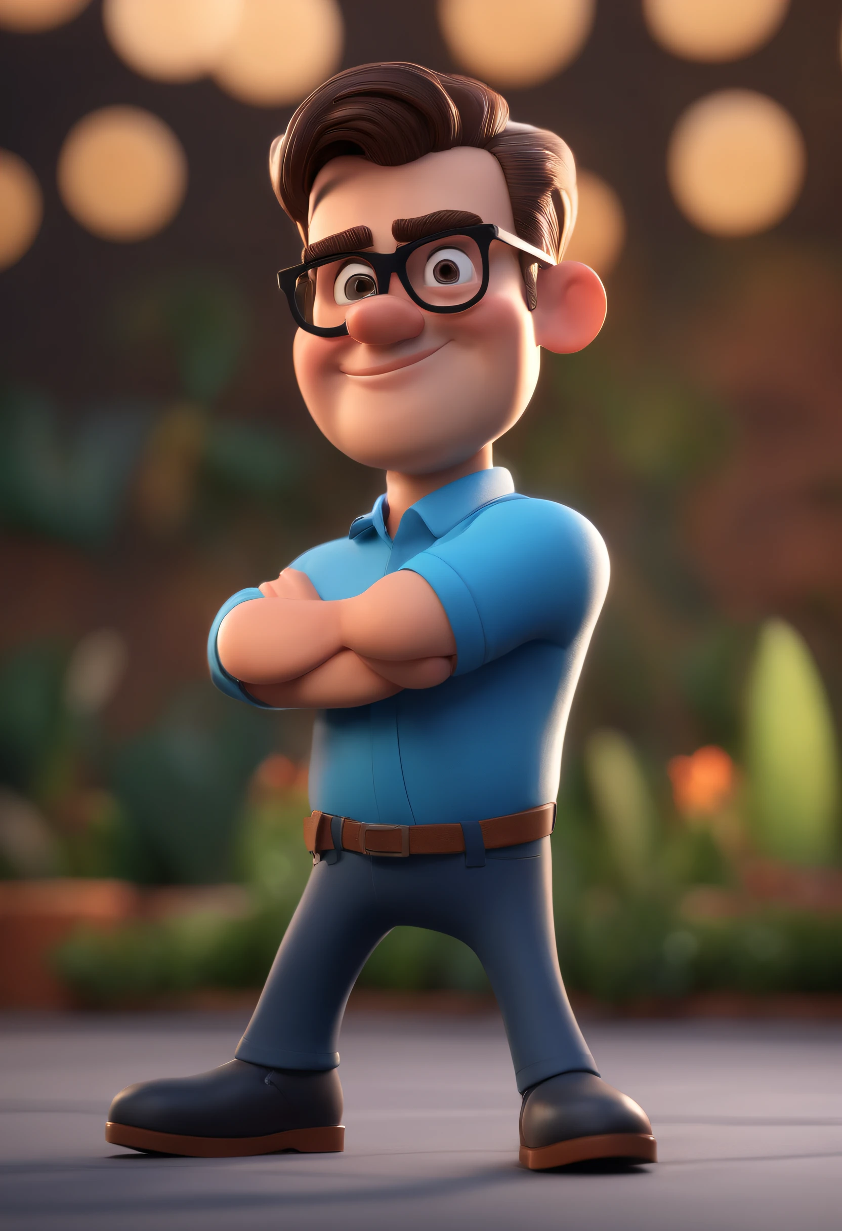 Cartoon character of a man with black glasses and a blue shirt, animation character, Caractere estilizado, animation style rendering, 3D estilizado, Arnold Maya render, 3 d render stylized, toon render keyshot, Personagem 3D, Personagem 3D, 3d rendering stylized, 3 d character render, personagem de desenho animado, Personagem de close up, Pose de personagem, (Estilo Pixar) (master part:1.2) (Bokeh) (best quality) (pele detalhada) (textura detalhada) (8k) (argila) (Cinematic lighting) (foco nítido