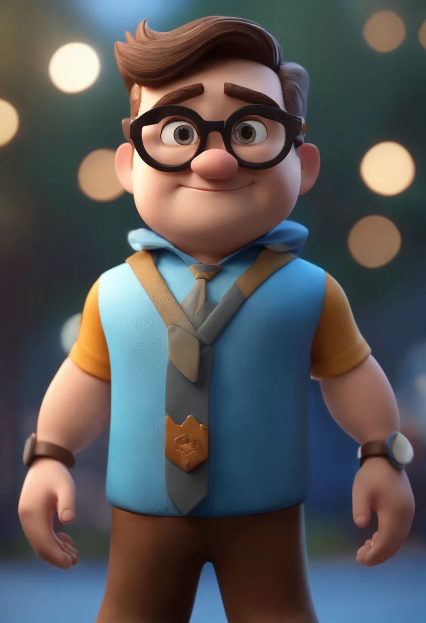 Cartoon character of a man wearing black glasses and a blue shirt, um personagem animado, Caractere estilizado, animation style rendering, 3D estilizado, Arnold Maya render, 3 d render stylized, toon render keyshot, Personagem 3D, Personagem 3D, 3d rendering stylized, 3 d character render, personagem de desenho animado, Personagem de close up, Pose de personagem, (Estilo Pixar) (master part:1.2) (Bokeh) (best quality) (pele detalhada) (textura detalhada) (8k) (argila) (Cinematic lighting) (foco nítido，Senta e vaza a parte superior do corpo