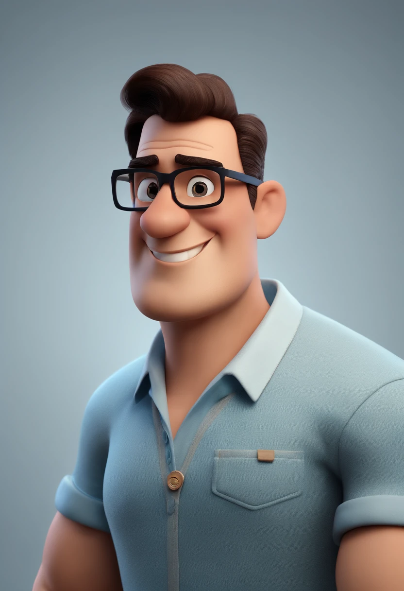 Cartoon character of a man with black glasses and a blue shirt, animation character, Caractere estilizado, animation style rendering, 3D estilizado, Arnold Maya render, 3 d render stylized, toon render keyshot, Personagem 3D, Personagem 3D, 3d rendering stylized, 3 d character render, personagem de desenho animado, Personagem de close up, Pose de personagem, (Estilo Pixar) (master part:1.2) (Bokeh) (best quality) (pele detalhada) (textura detalhada) (8k) (argila) (Cinematic lighting) (foco nítido