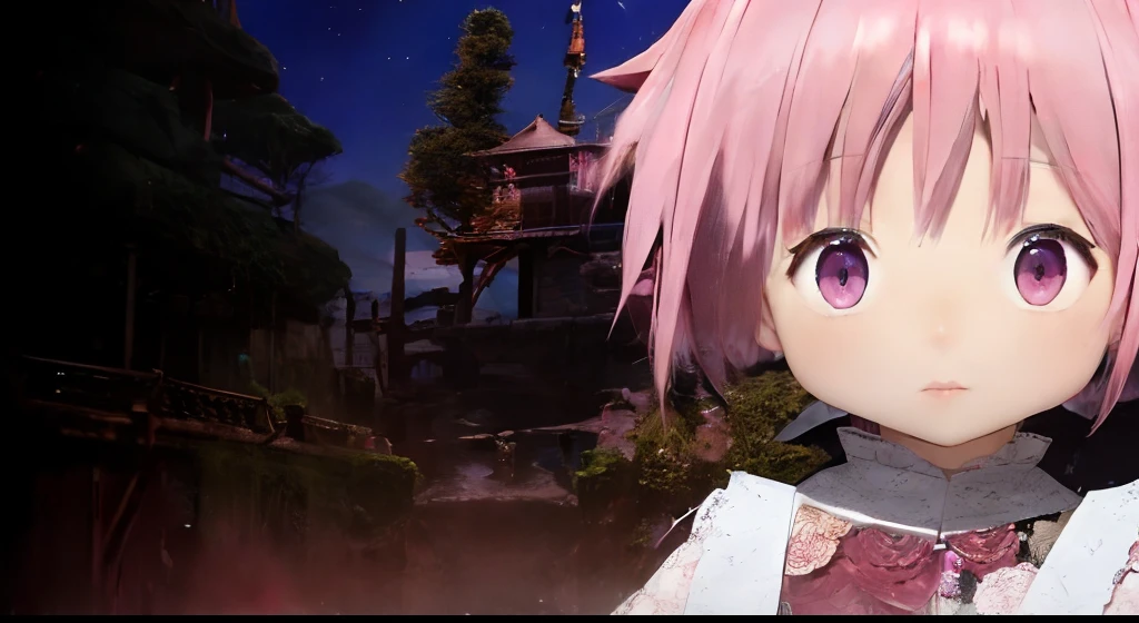 A pink-haired,Pink eyes,Background of a mysterious world,Live Action,a picture,4K