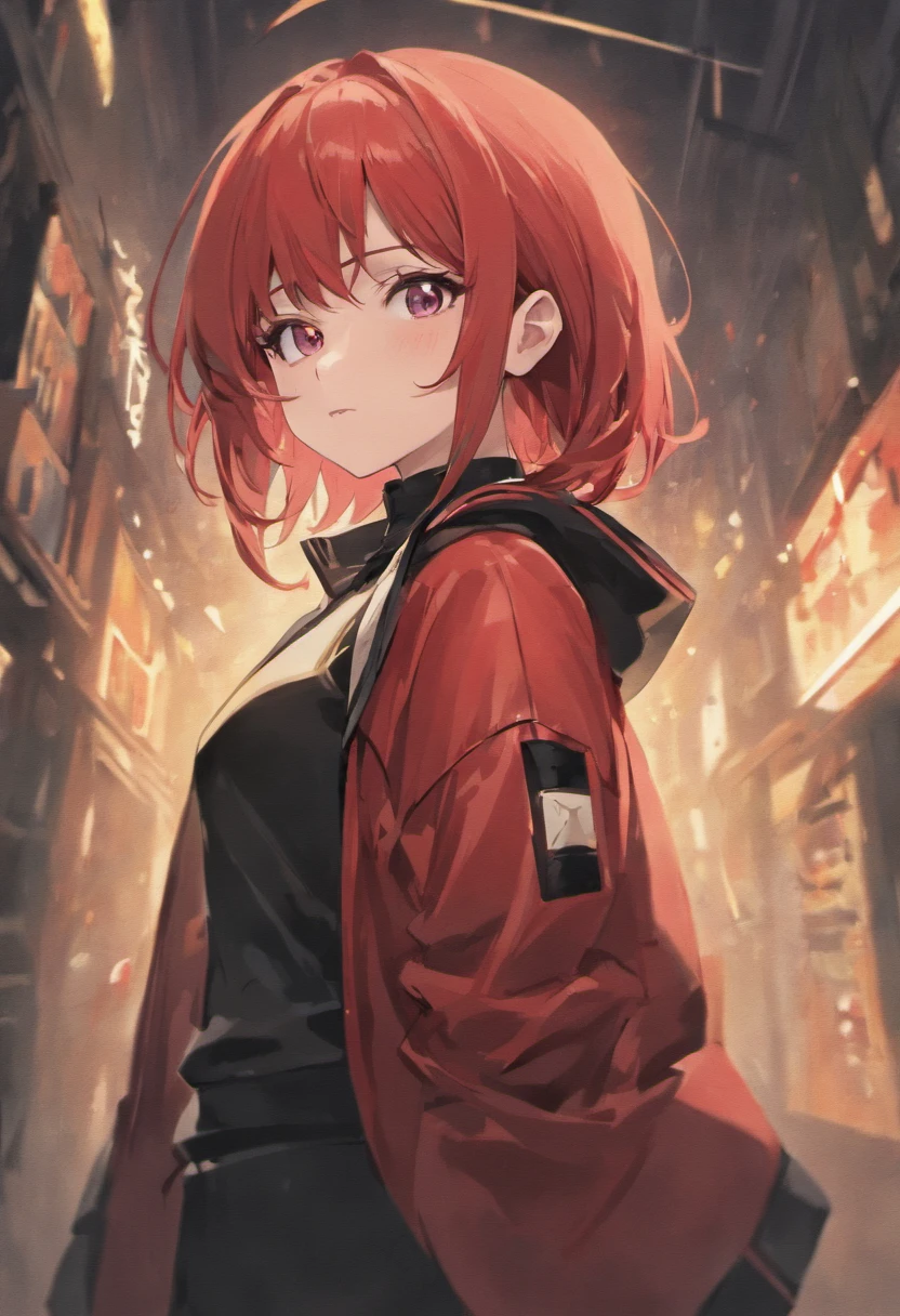 anime girl with red hair and black jacket posing for a picture, anya from spy x family, yayoi kasuma, made with anime painter studio, render of april, she has red hair, badass pose, painted in anime painter studio, female protagonist 👀 :8, persona art style, she wears leather jacket, visual novel sprite, character from king of fighters, Anime, Anime art germ, Anime styled digital art, realistic anime, 3d anime, Extremely detailed.