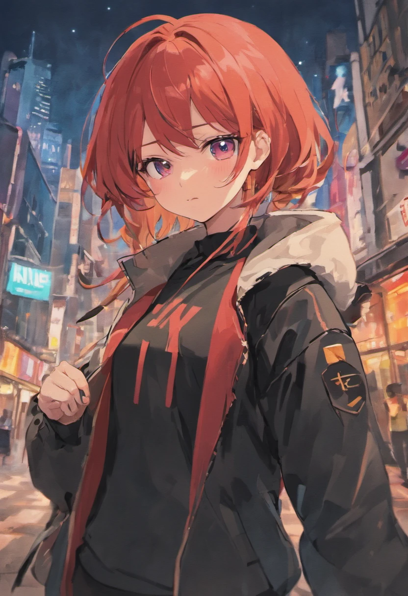 anime girl with red hair and black jacket posing for a picture, anya from spy x family, yayoi kasuma, made with anime painter studio, render of april, she has red hair, badass pose, painted in anime painter studio, female protagonist 👀 :8, persona art style, she wears leather jacket, visual novel sprite, character from king of fighters, Anime, Anime art germ, Anime styled digital art, realistic anime, 3d anime, Extremely detailed.