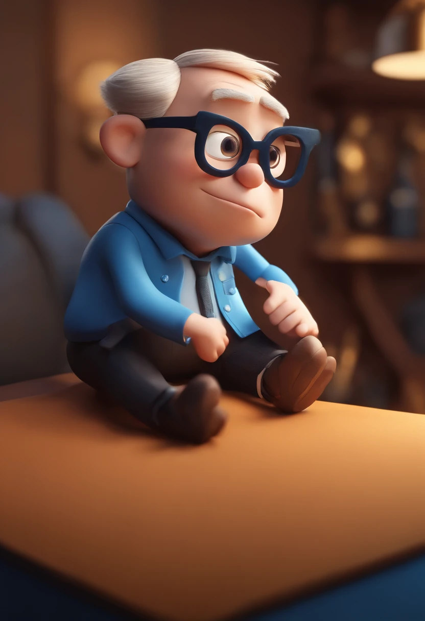 Cartoon character of a man wearing black glasses and a blue shirt, um personagem animado, Caractere estilizado, animation style rendering, 3D estilizado, Arnold Maya render, 3 d render stylized, toon render keyshot, Personagem 3D, Personagem 3D, 3d rendering stylized, 3 d character render, personagem de desenho animado, Personagem de close up, Pose de personagem, (Estilo Pixar) (master part:1.2) (Bokeh) (best quality) (pele detalhada) (textura detalhada) (8k) (argila) (Cinematic lighting) (foco nítido，Senta e vaza a parte superior do corpo