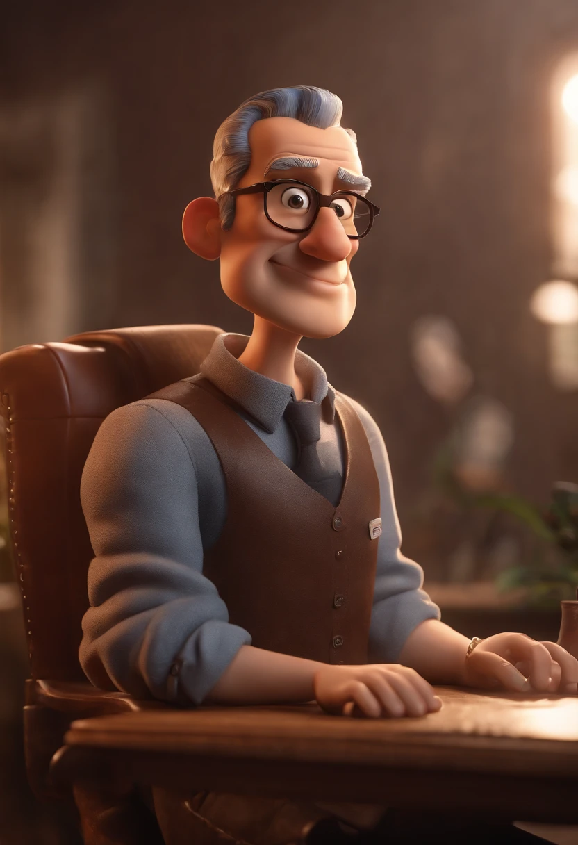 Cartoon character of a man with black glasses and a blue shirt, animation character, Caractere estilizado, animation style rendering, 3D estilizado, Arnold Maya render, 3 d render stylized, toon render keyshot, Personagem 3D, Personagem 3D, 3d rendering stylized, 3 d character render, personagem de desenho animado, Personagem de close up, Pose de personagem,  (Estilo Pixar) (master part:1.2) (Bokeh) (best quality) (pele detalhada) (textura detalhada) (8k) (argila) (Cinematic lighting) (foco nítido