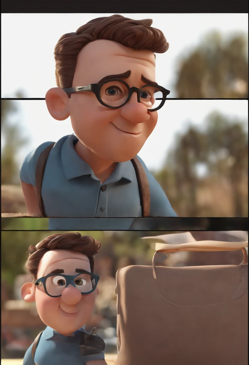 Cartoon character of a man with black glasses and a blue shirt, animation character, Caractere estilizado, animation style rendering, 3D estilizado, Arnold Maya render, 3 d render stylized, toon render keyshot, Personagem 3D, Personagem 3D, 3d rendering stylized, 3 d character render, personagem de desenho animado, Personagem de close up, Pose de personagem,  (Estilo Pixar) (master part:1.2) (Bokeh) (best quality) (pele detalhada) (textura detalhada) (8k) (argila) (Cinematic lighting) (foco nítido