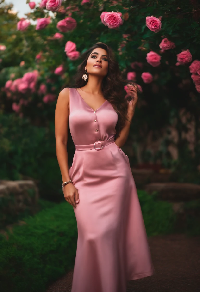 South asian girl wearing a Ancient Greek draped pink dress