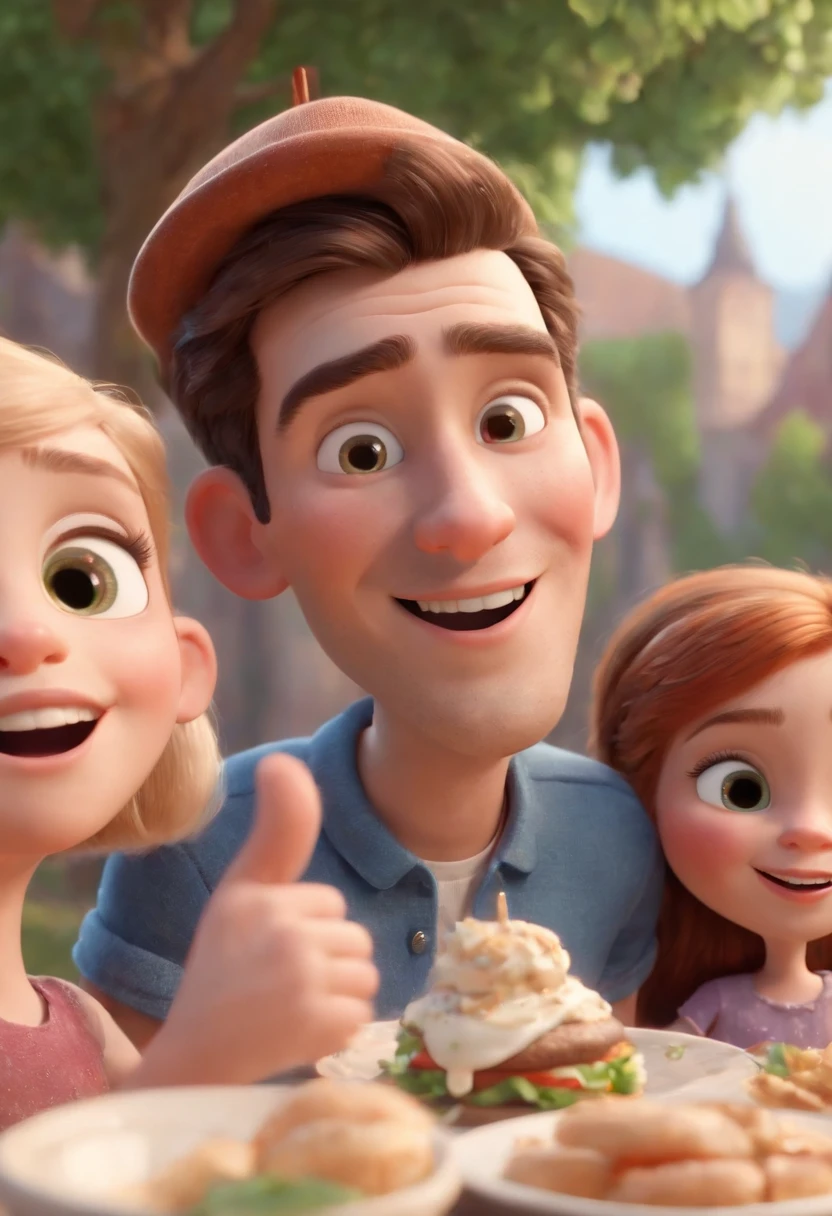 Cartoon character of several young christians wearing various types of hats and eating Happy Pastel and Jesus in the background with his arms on them Blessing at a feast, animation character, Caractere estilizado, animation style rendering, 3D estilizado, Arnold Maya render, 3 d render stylized, toon render keyshot, Personagem 3D, Personagem 3D, 3d rendering stylized, 3 d character render, personagem de desenho animado, Personagem de close up, Pose de personagem, (Estilo Pixar) (master part:1.2) (Bokeh) (best quality) (pele detalhada) (textura detalhada) (8k) (argila) (Cinematic lighting) (foco nítido