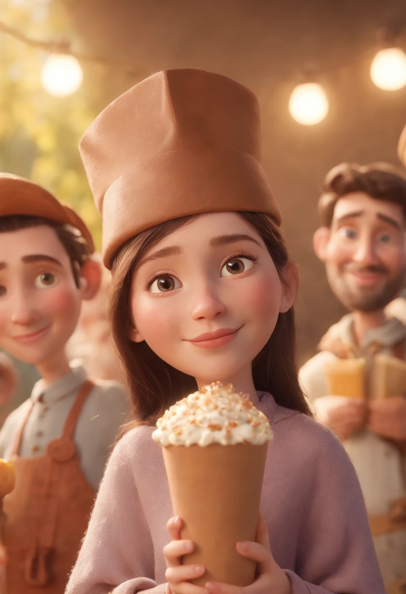 Cartoon character of several young christians wearing various types of hats and eating Happy Pastel and Jesus in the background with his arms on them Blessing at a feast, animation character, Caractere estilizado, animation style rendering, 3D estilizado, Arnold Maya render, 3 d render stylized, toon render keyshot, Personagem 3D, Personagem 3D, 3d rendering stylized, 3 d character render, personagem de desenho animado, Personagem de close up, Pose de personagem,  (Estilo Pixar) (master part:1.2) (Bokeh) (best quality) (pele detalhada) (textura detalhada) (8k) (argila) (Cinematic lighting) (foco nítido