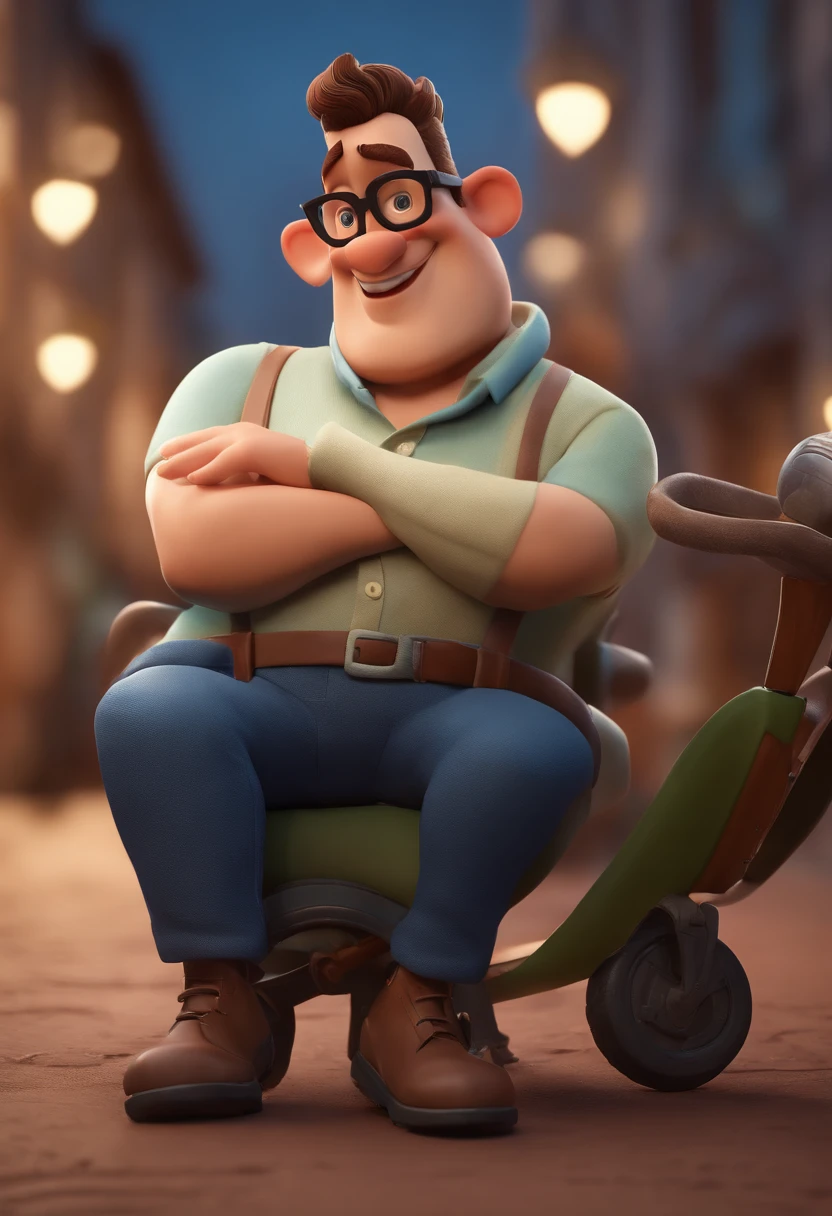 Cartoon character of a man with black glasses, moreno e uma camisa azul, de cavanhaque e cabelos grisalhos, animation character, Caractere estilizado, animation style rendering, 3D estilizado, Arnold Maya render, 3 d render stylized, toon render keyshot, Personagem 3D, Personagem 3D, 3d rendering stylized, 3 d character render, personagem de desenho animado, Personagem de close up, Pose de personagem, (Estilo Pixar) (master part:1.2) (Bokeh) (best quality) (pele detalhada) (textura detalhada) (8k) (argila) (Cinematic lighting) (foco nítido