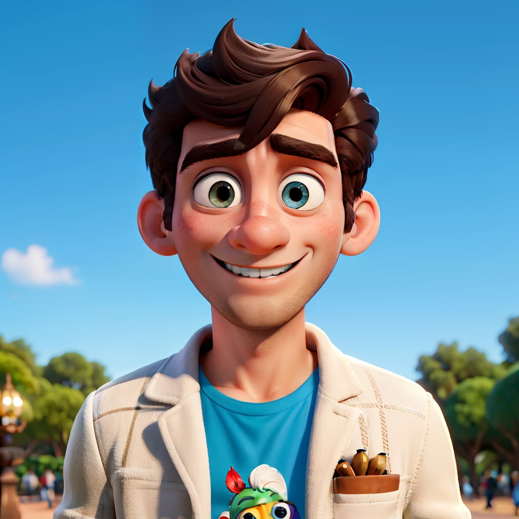 tmasterpiece,a melhor qualidade,Um homem com olhos,head shoot,estilo disney,Standing in the park,Muitos detalhes no rosto