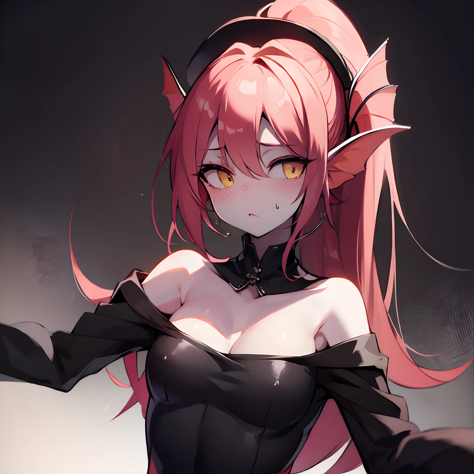 Anime girl with pink hair and black dress posing for the camera - SeaArt AI