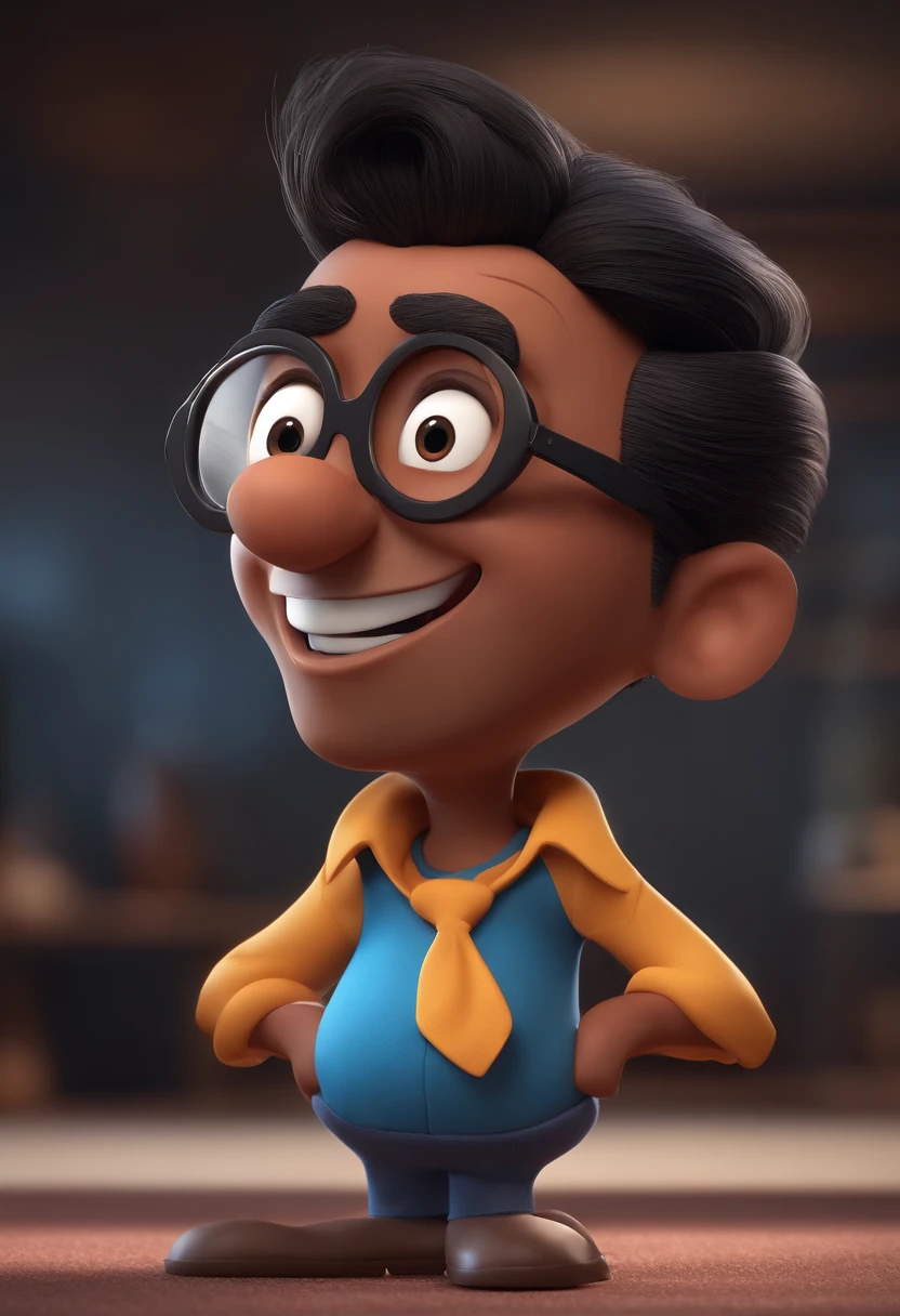 Cartoon character of a man with black glasses and a blue shirt, animation character, Caractere estilizado, animation style rendering, 3D estilizado, Arnold Maya render, 3 d render stylized, toon render keyshot, Personagem 3D, Personagem 3D, 3d rendering stylized, 3 d character render, personagem de desenho animado, Personagem de close up, Pose de personagem, (Estilo Pixar) (master part:1.2) (Bokeh) (best quality) (pele detalhada) (textura detalhada) (8k) (argila) (Cinematic lighting) (foco nítido