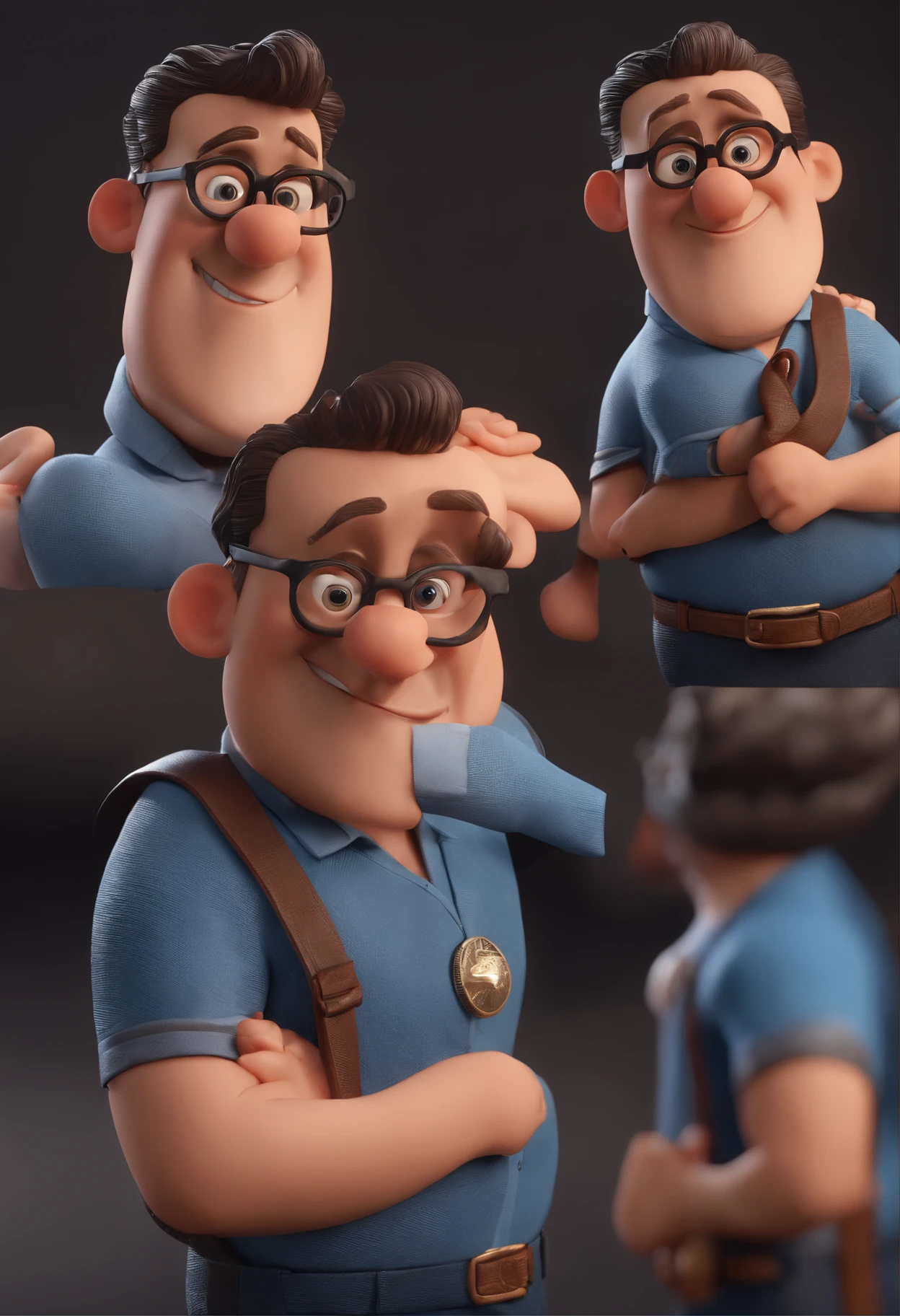 Cartoon character of a man with black glasses and a blue shirt, animation character, Caractere estilizado, animation style rendering, 3D estilizado, Arnold Maya render, 3 d render stylized, toon render keyshot, Personagem 3D, Personagem 3D, 3d rendering stylized, 3 d character render, personagem de desenho animado, Personagem de close up, Pose de personagem, (Estilo Pixar) (master part:1.2) (Bokeh) (best quality) (pele detalhada) (textura detalhada) (8k) (argila) (Cinematic lighting) (foco nítido