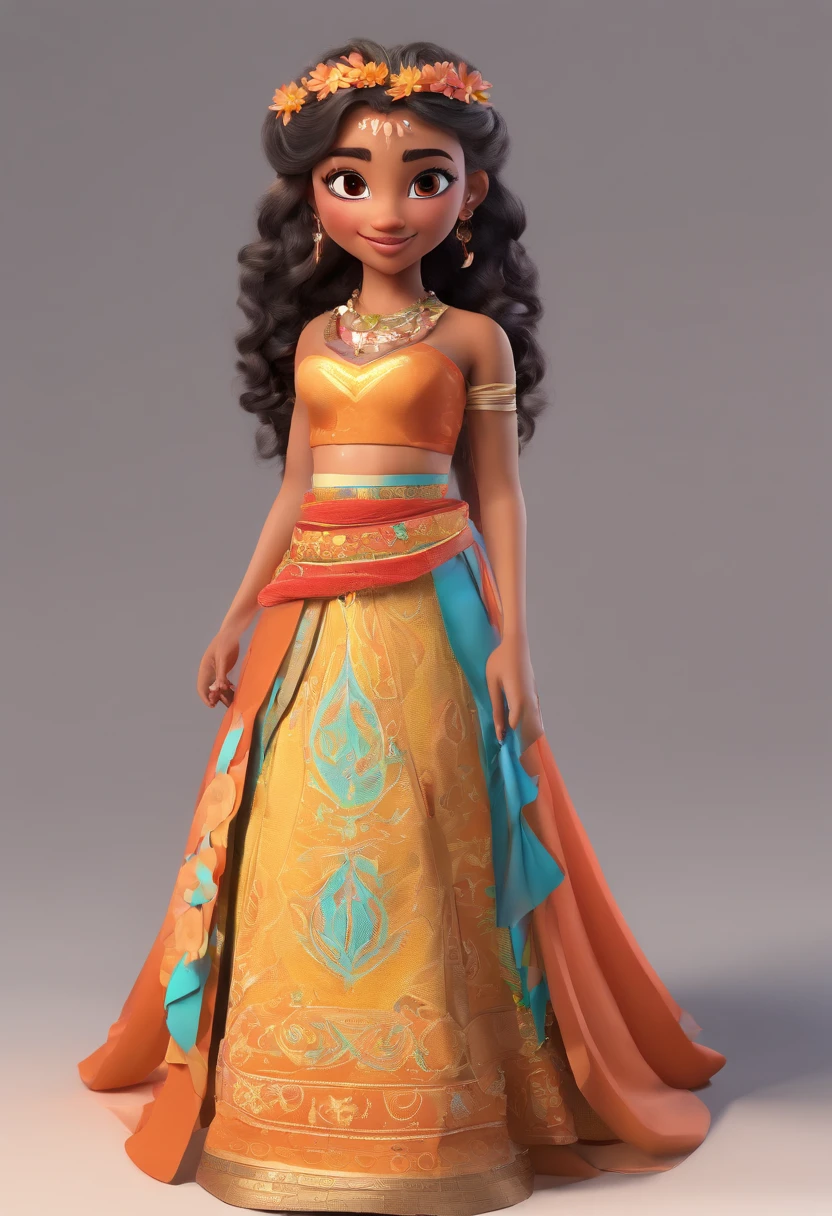 best quality, master part, fotorrealista, extremamente detalhado CG unidade 8k papel de parede, Chibi,1girl, moana,sozinho, cheio_corpo, sorrir, Olhando_em_visualizador, ao ar livre,